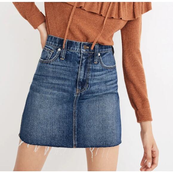 Madewell Dresses & Skirts - Madewell Raw Hem Rigid Denim Straight Mini Skirt Maxdale Wash Blue Size 28
